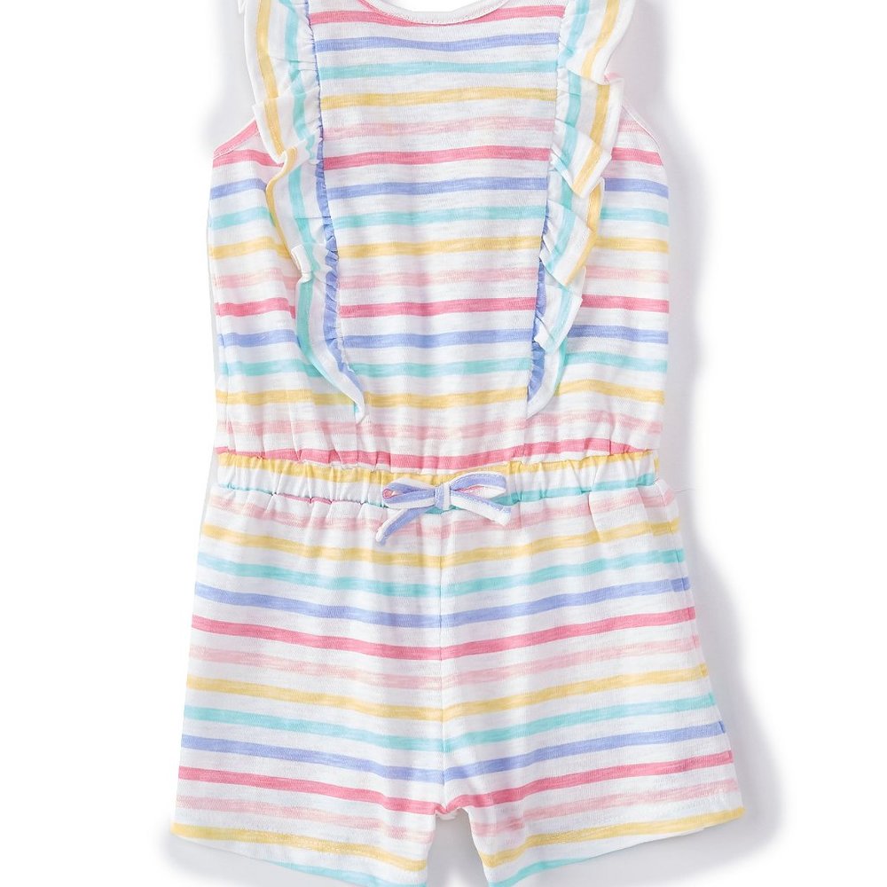 LITTLE ME Girls Ruffle-Detail Striped Romper NWT